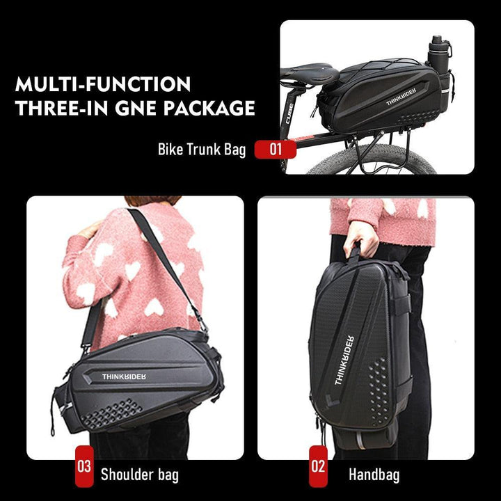 ThinkRider 14L Hard Shell Bike Trunk Bag - Waterproof EVA Carbon Texture Rear Rack Pannier - 3-in-1 Shoulder &amp; Handbag for Long-Distance Riding