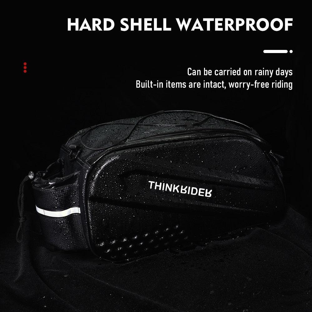ThinkRider 14L Hard Shell Bike Trunk Bag - Waterproof EVA Carbon Texture Rear Rack Pannier - 3-in-1 Shoulder &amp; Handbag for Long-Distance Riding