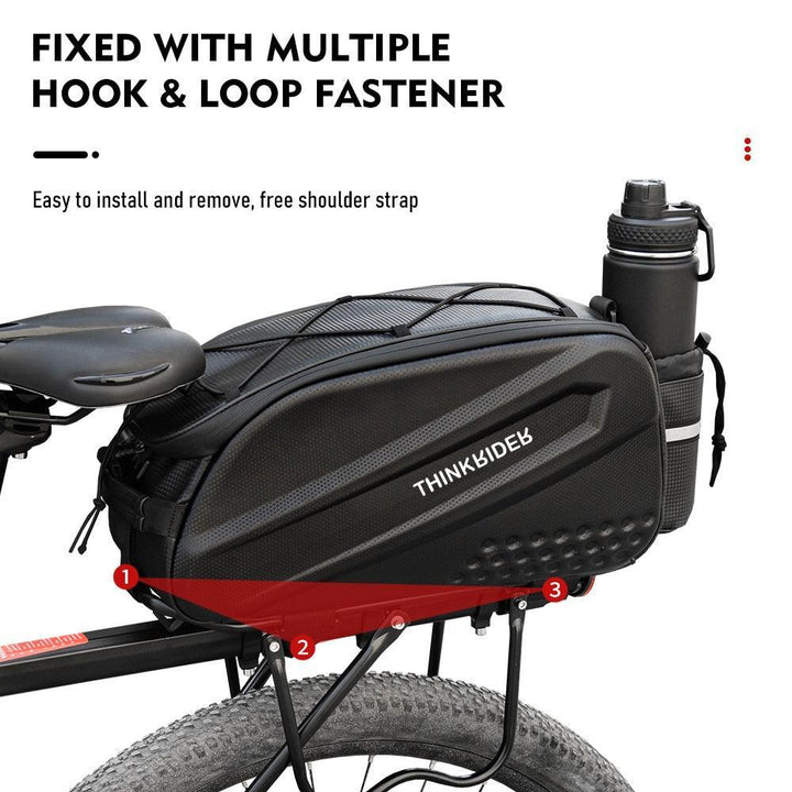 ThinkRider 14L Hard Shell Bike Trunk Bag - Waterproof EVA Carbon Texture Rear Rack Pannier - 3-in-1 Shoulder &amp; Handbag for Long-Distance Riding