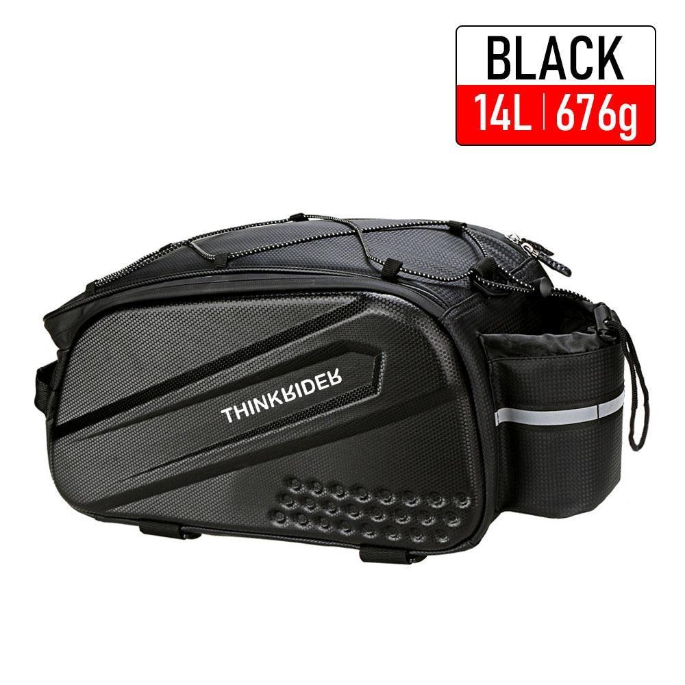 ThinkRider 14L Hard Shell Bike Trunk Bag - Waterproof EVA Carbon Texture Rear Rack Pannier - 3-in-1 Shoulder &amp; Handbag for Long-Distance Riding