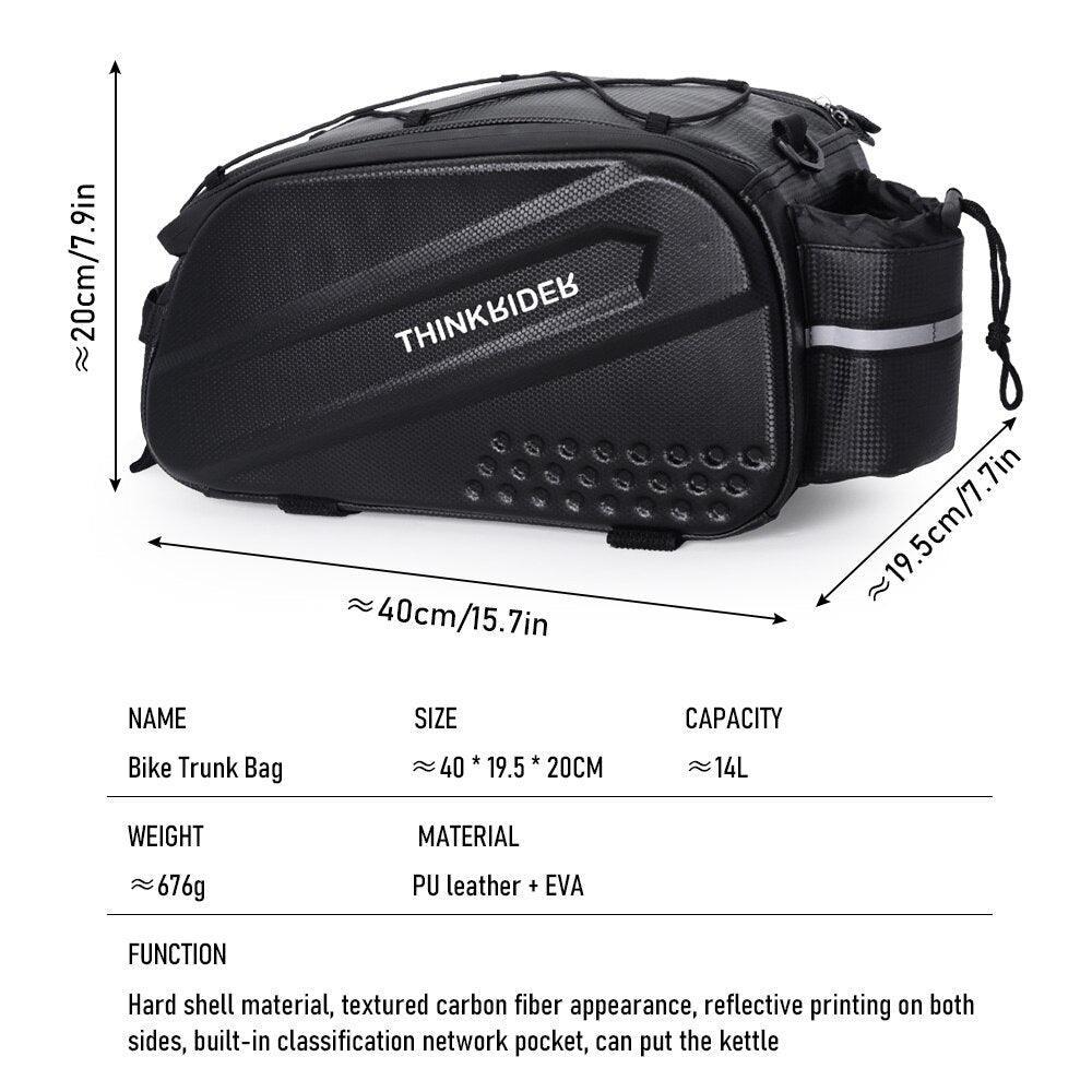 ThinkRider 14L Hard Shell Bike Trunk Bag - Waterproof EVA Carbon Texture Rear Rack Pannier - 3-in-1 Shoulder &amp; Handbag for Long-Distance Riding
