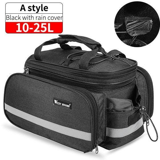 WEST BIKING 3-in-1 Bike Trunk Bag - 10-35L Scalable Large Capacity - Waterproof Canvas Pannier with Rain Cover &amp; Shoulder Strap for Rear Rack