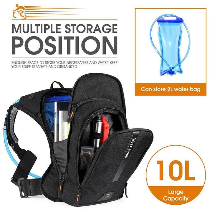 WEST BIKING 10L Professional Cycling Hydration Backpack - 100% Bounce-Free X-Strap System - Ultralight 390g MTB Road Bike Bag with Hose Clamp