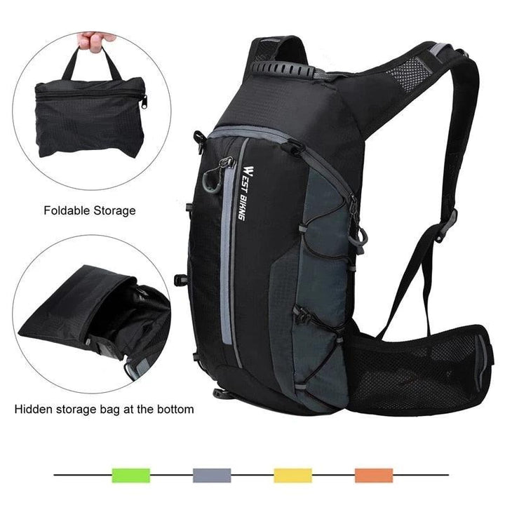 WEST BIKING 10L/16L Ultralight Cycling Backpack - 0.28kg Foldable Waterproof Daypack - Hydration Compatible &amp; Helmet Buckle for MTB &amp; Road Bike