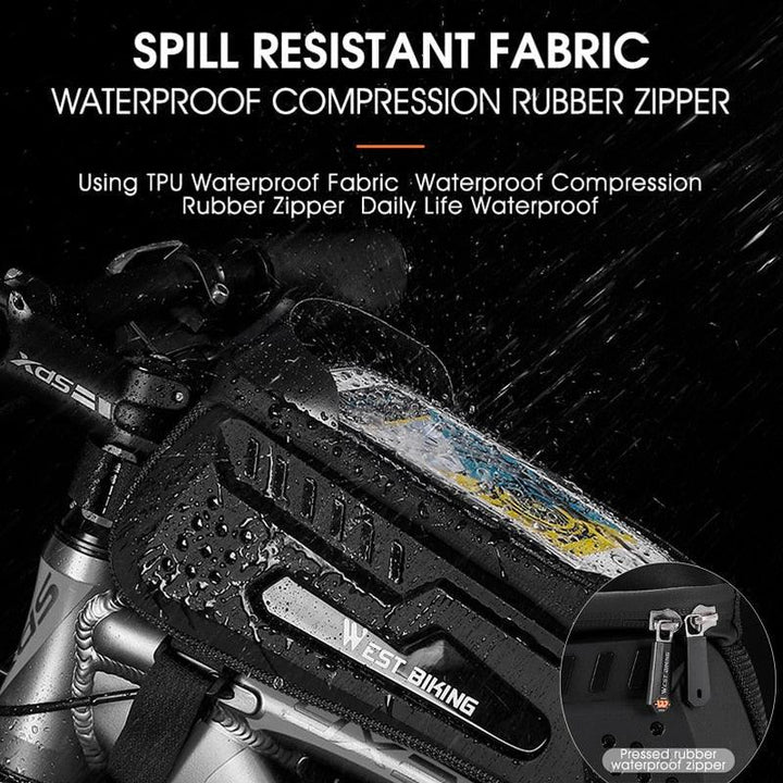 WEST BIKING Hard Shell Bike Frame Bag - Waterproof TPU Touch Screen Phone Holder (Up to 7.4") - 2L Large Capacity Top Tube Bag with Headphone Jack