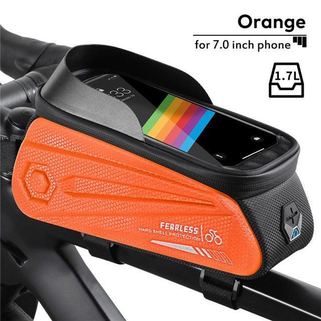 WEST BIKING Hard Shell Bike Frame Bag - Waterproof TPU Touch Screen Phone Holder (Up to 7.4") - 2L Large Capacity Top Tube Bag with Headphone Jack