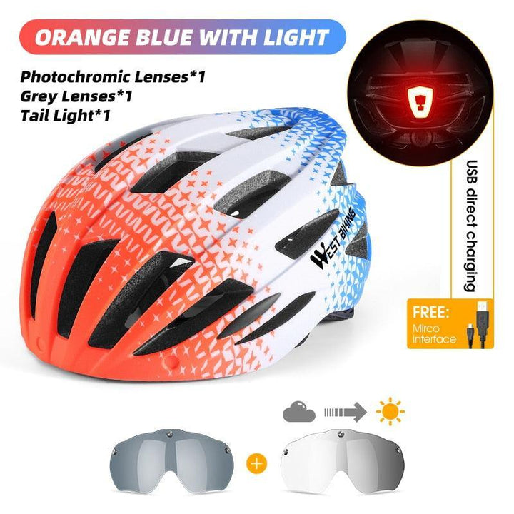 WEST BIKING Smart Cycling Helmet - Integrally-Molded EPS+PC Safety - Built-in Rechargeable USB Taillight - Magnetic Visor Sunglasses - Unisex MTB Road Bike Cap