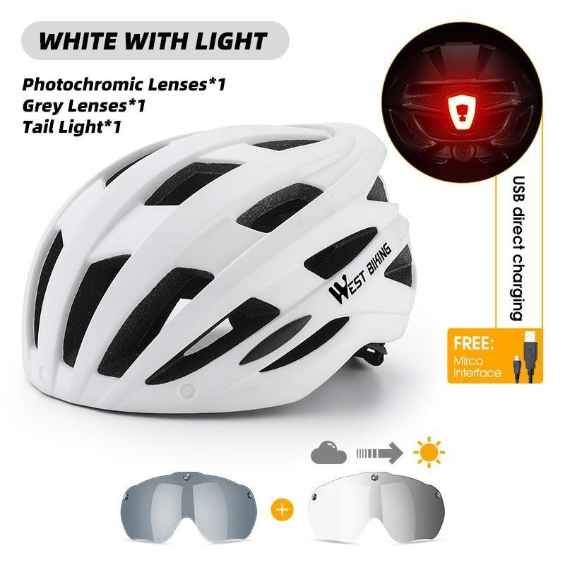 WEST BIKING Smart Cycling Helmet - Integrally-Molded EPS+PC Safety - Built-in Rechargeable USB Taillight - Magnetic Visor Sunglasses - Unisex MTB Road Bike Cap