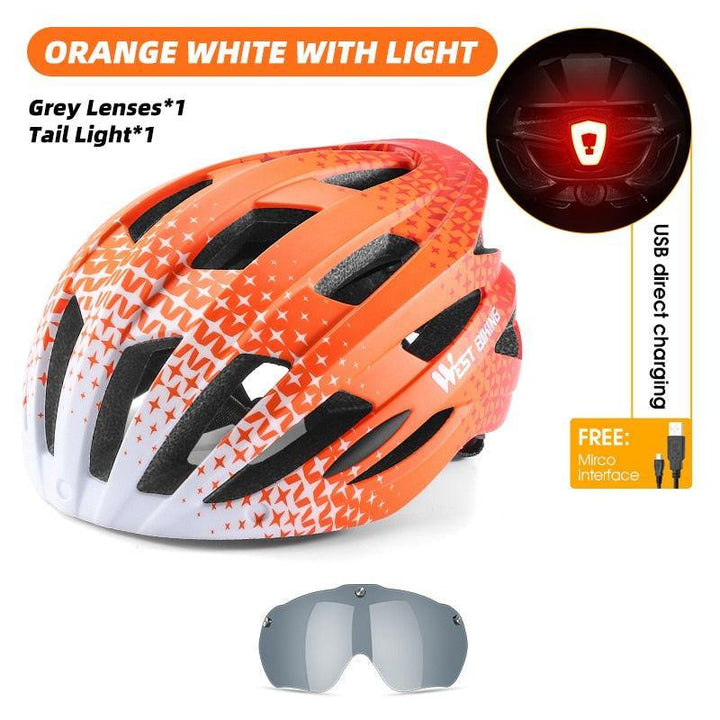 WEST BIKING Smart Cycling Helmet - Integrally-Molded EPS+PC Safety - Built-in Rechargeable USB Taillight - Magnetic Visor Sunglasses - Unisex MTB Road Bike Cap
