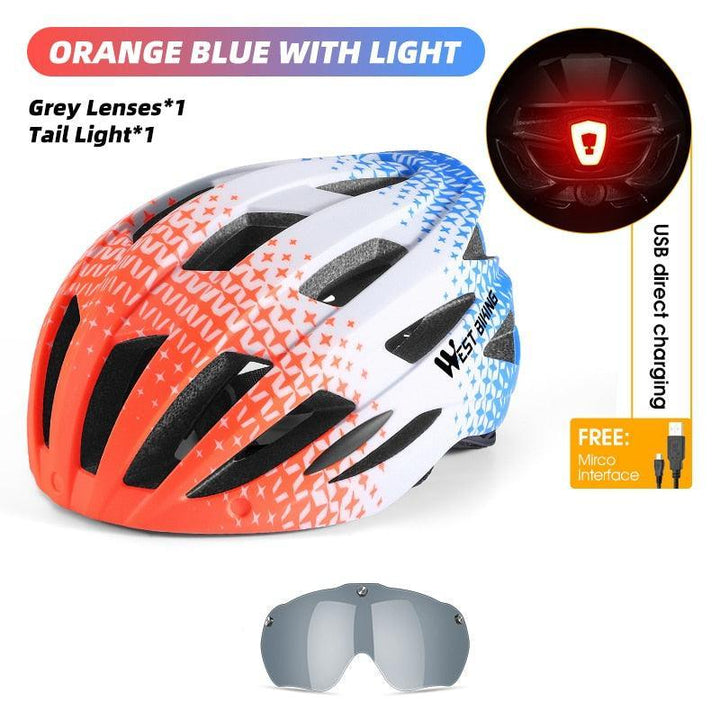 WEST BIKING Smart Cycling Helmet - Integrally-Molded EPS+PC Safety - Built-in Rechargeable USB Taillight - Magnetic Visor Sunglasses - Unisex MTB Road Bike Cap