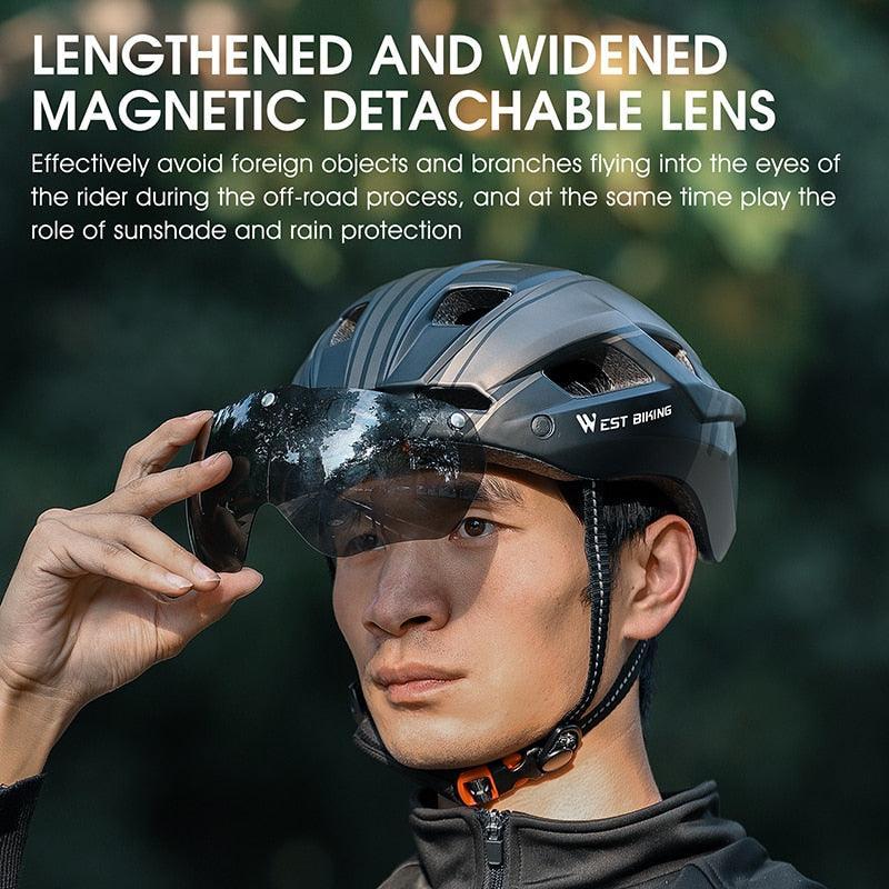 WEST BIKING Smart Cycling Helmet - Integrally-Molded EPS+PC Safety - Built-in Rechargeable USB Taillight - Magnetic Visor Sunglasses - Unisex MTB Road Bike Cap