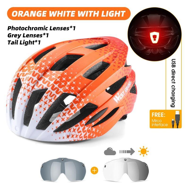 WEST BIKING Smart Cycling Helmet - Integrally-Molded EPS+PC Safety - Built-in Rechargeable USB Taillight - Magnetic Visor Sunglasses - Unisex MTB Road Bike Cap