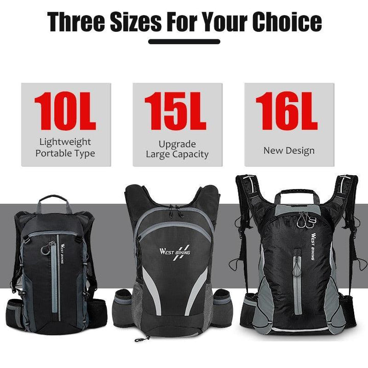 West Biking Professional Cycling Backpack - 10L/16L Large Capacity - Rainproof Nylon Sport Daypack for Hiking, Climbing &amp; Travel
