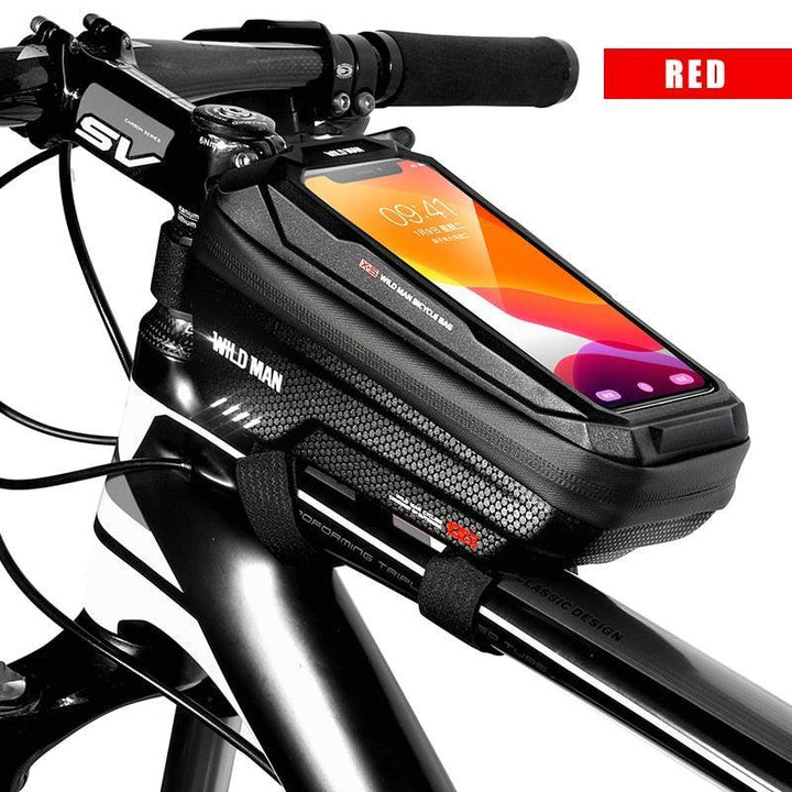 WILD MAN X2 Bike Frame Bag - EVA Hard Shell Waterproof Top Tube Pack - TPU Sensitive Touchscreen Phone Holder for MTB &amp; Road Bikes - Anti-Vibration Cycling Pouch