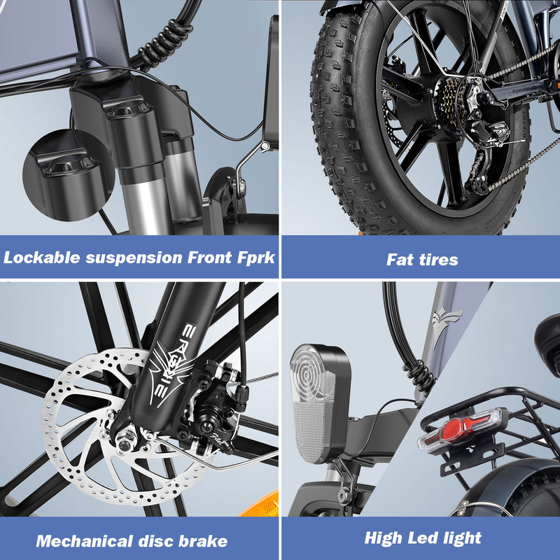 Carregue a imagem no visualizador da Galeria, 750W Folding Electric Bike with ENGINE EP2 PRO 48V 750W 20 inch Fat Tire8
