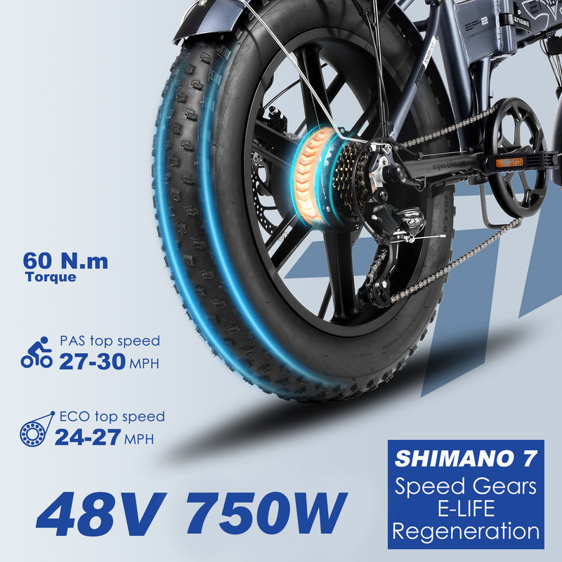 Carregue a imagem no visualizador da Galeria, 750W Folding Electric Bike with ENGINE EP2 PRO 48V 750W 20 inch Fat Tire6

