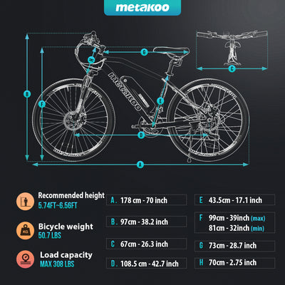Metakoo 27.5' Mountain Electric Bicycle, 500W Motor, 3 Hours Fast Charge, 36V Removable Battery EBIKE METAKOO