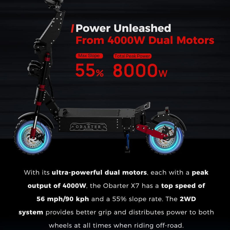 Lataa kuva gallerian katseluohjelmaan OBARTER X7 Electric Scooter with 4000W*2 Super Power2
