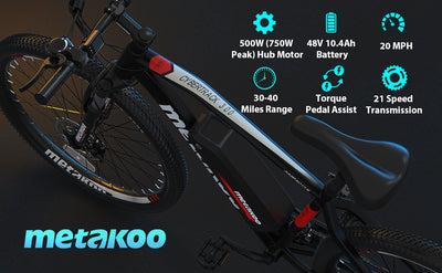 Metakoo 27.5' Mountain Electric Bicycle, 500W Motor, 3 Hours Fast Charge, 36V Removable Battery EBIKE METAKOO