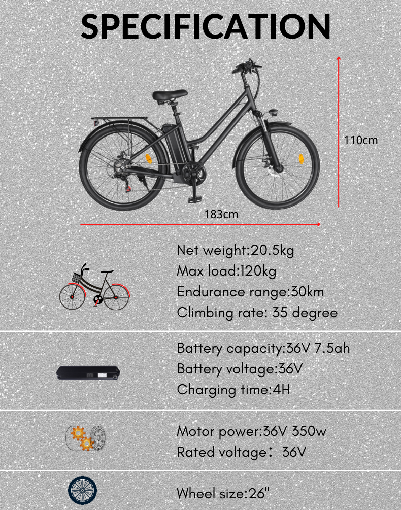 EBIKESZ BK1 Electric Bicycle, 350W Motor,36V 10AH Removable Battery EBIKESZ