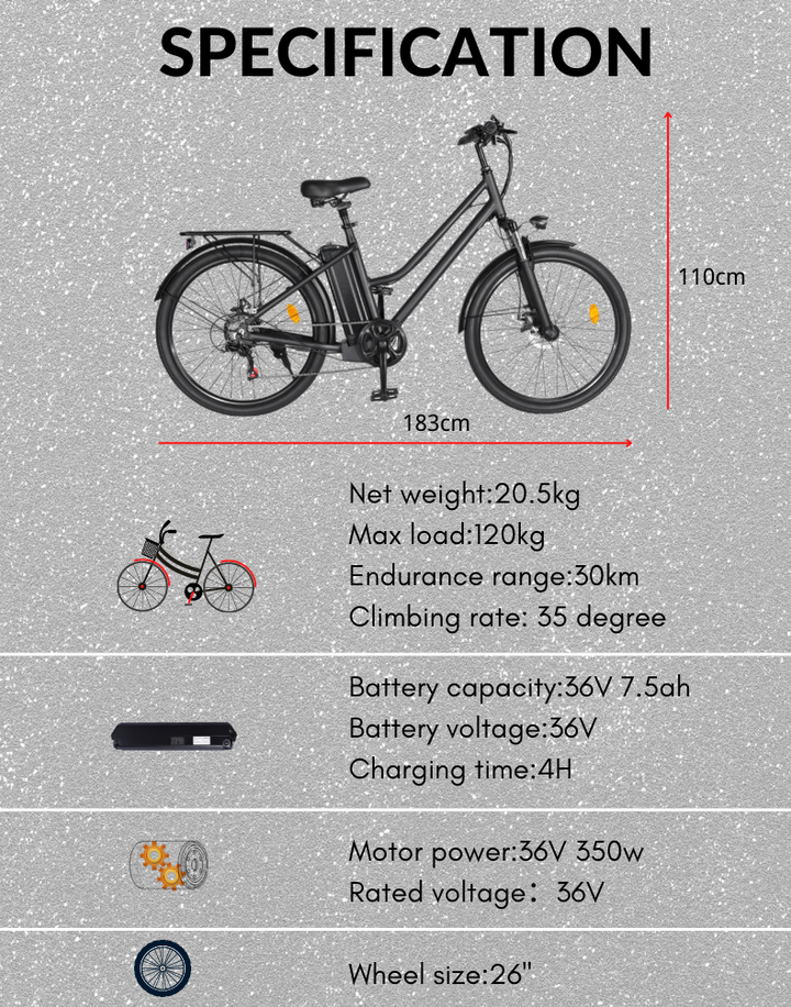 EBIKESZ BK1 Electric Bicycle, 350W Motor,36V 10AH Removable Battery EBIKESZ