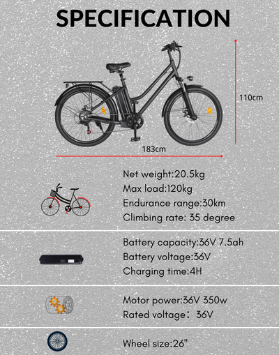 EBIKESZ BK1 Electric Bicycle, 350W Motor,36V 10AH Removable Battery EBIKESZ